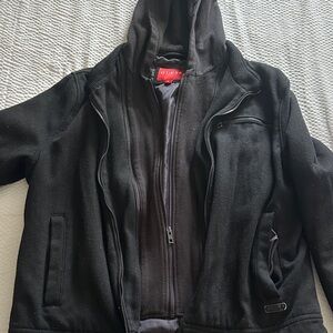 GUESS Black Layered Zip Hoodie Jacket